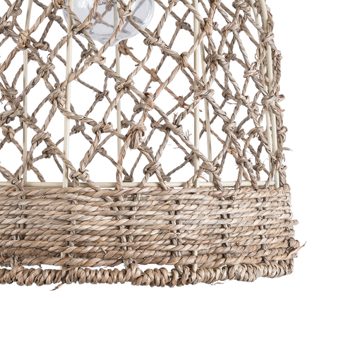 GloboStar® ECUADOR 02118 Boho Κρεμαστό Φωτιστικό Πλέγμα Μονόφωτο 1 x E27 IP20 Μπεζ Rattan - Μ25 x Π25 x Υ35cm
