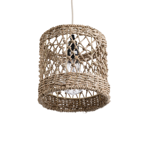 GloboStar® ECUADOR 02120 Boho Κρεμαστό Φωτιστικό Πλέγμα Μονόφωτο 1 x E27 IP20 Μπεζ Rattan - Μ20 x Π20 x Υ20cm