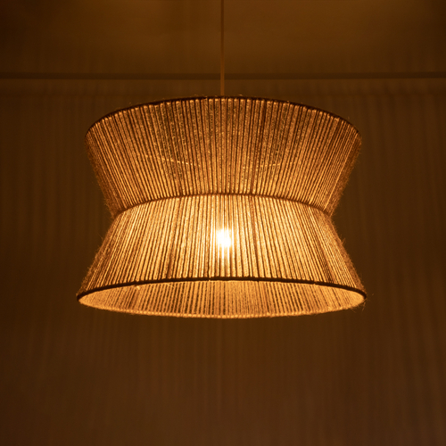 GloboStar® BISBEE 02204 Boho Κρεμαστό Φωτιστικό Πλέγμα Μονόφωτο 1 x E27 IP20 Μπεζ Σχοινί - Μ50 x Π50 x Υ28cm