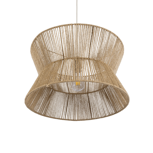 GloboStar® BISBEE 02204 Boho Κρεμαστό Φωτιστικό Πλέγμα Μονόφωτο 1 x E27 IP20 Μπεζ Σχοινί - Μ50 x Π50 x Υ28cm