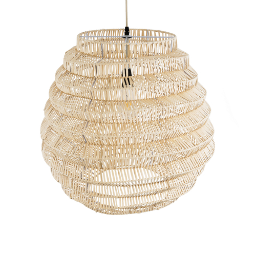 GloboStar® OREGON 02206 Boho Κρεμαστό Φωτιστικό Πλέγμα Μονόφωτο 1 x E27 IP20 Μπεζ Ξύλο - Μ60 x Π60 x Υ56cm