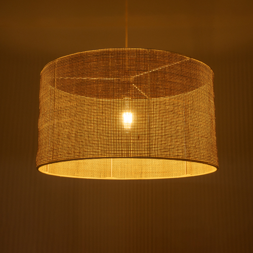 GloboStar® YOTTO 01822 Boho Κρεμαστό Φωτιστικό Καπέλο Μονόφωτο 1 x E27 IP20 Μπεζ Ξύλο - Μ55 x Π55 x Y30cm