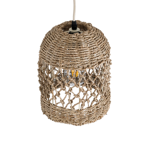 GloboStar® ECUADOR 02121 Boho Κρεμαστό Φωτιστικό Πλέγμα Μονόφωτο 1 x E27 IP20 Μπεζ Rattan - Μ20 x Π20 x Υ25cm