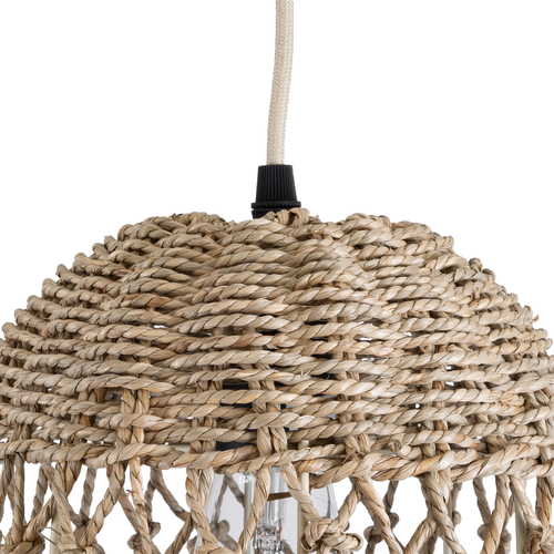 GloboStar® ECUADOR 02121 Boho Κρεμαστό Φωτιστικό Πλέγμα Μονόφωτο 1 x E27 IP20 Μπεζ Rattan - Μ20 x Π20 x Υ25cm