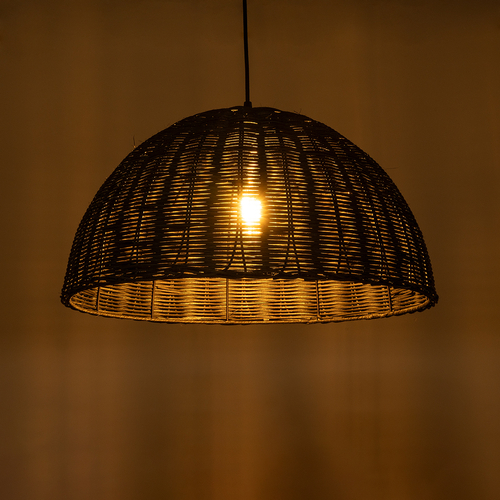 GloboStar® MONTANA 02383 Boho Κρεμαστό Φωτιστικό Καμπάνα Μονόφωτο 1 x E27 IP20 Μαύρο Ξύλο - Μ50 x Π50 x Υ25cm