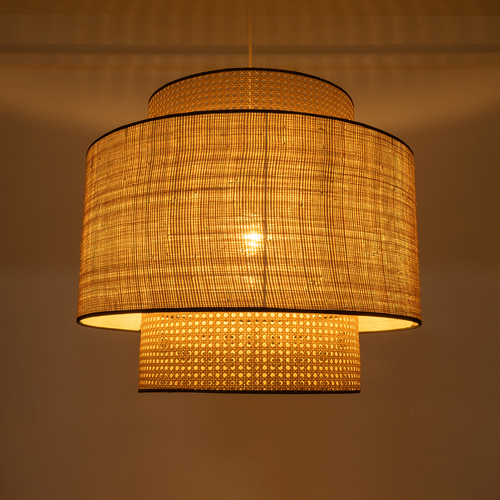 GloboStar® BRAVADO 02387 Boho Κρεμαστό Φωτιστικό Πλέγμα Μονόφωτο 1 x E27 IP20 Καφέ & Μπεζ Ξύλο - Μ70 x Π70 x Υ58cm