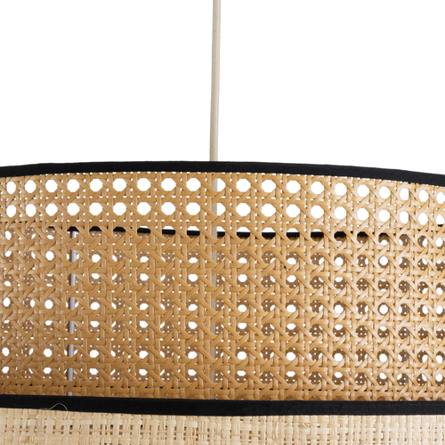 GloboStar® BRAVADO 02387 Boho Κρεμαστό Φωτιστικό Πλέγμα Μονόφωτο 1 x E27 IP20 Καφέ & Μπεζ Ξύλο - Μ70 x Π70 x Υ58cm