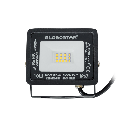 GloboStar® ATLAS 61517 Επαγγελματικός Προβολέας LED 10W 1150lm 120° AC 220-240V - Αδιάβροχος IP67 - Μ10 x Π2 x Υ8cm - Μαύρο - Θερμό Λευκό 2700K - LUMILEDS Chips - TÜV Rheinland Certified - 5 Χρόνια Εγγύηση