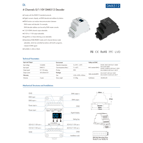 GloboStar® 73139 DL SKYDANCE DC DMX512 Signal Amplifier Din Rail Ράγας 2 Καναλιών DC 12-48V - IP20  Μ11.5 x Π5 x Υ6.5cm - 5 Χρόνια Εγγύηση