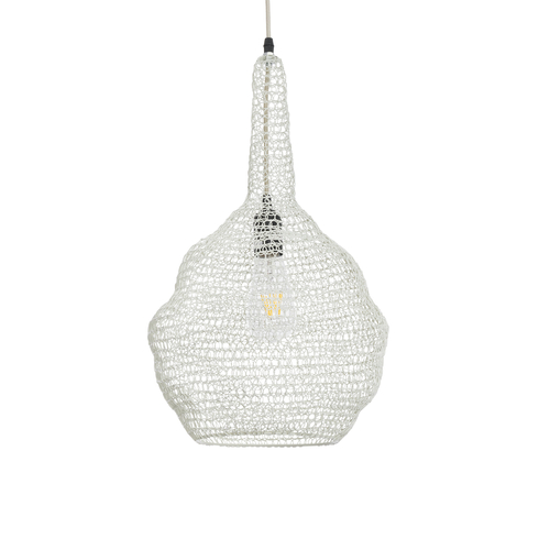 GloboStar® KENTUCKY 01880 Vintage Κρεμαστό Φωτιστικό Πλέγμα Μονόφωτο 1 x E27 IP20 Μπεζ Μέταλλο - Μ30 x Π30 x Υ50cm