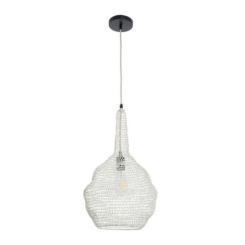 GloboStar® KENTUCKY 01880 Vintage Κρεμαστό Φωτιστικό Πλέγμα Μονόφωτο 1 x E27 IP20 Μπεζ Μέταλλο - Μ30 x Π30 x Υ50cm