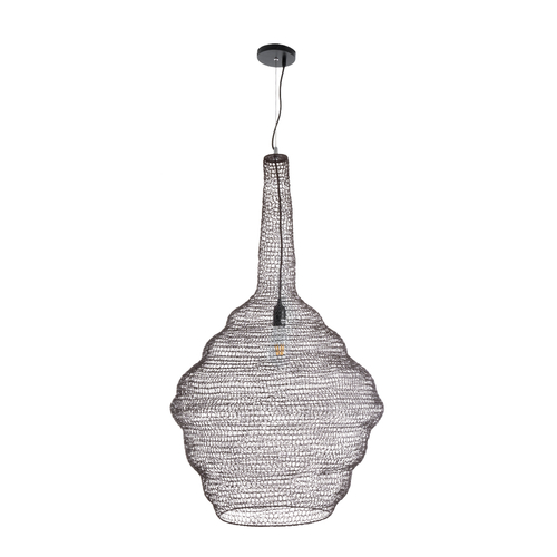 GloboStar® KENTUCKY 01884 Vintage Κρεμαστό Φωτιστικό Πλέγμα Μονόφωτο 1 x E27 IP20 Καφέ Μέταλλο - Μ60 x Π60 x Υ90cm