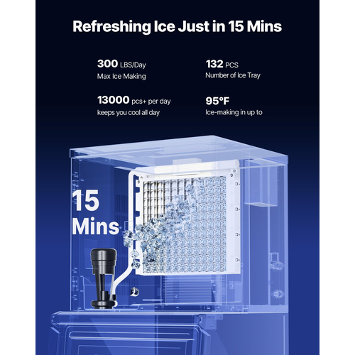 VEVOR Commercial Ice Maker 300LBS/24H & 250LBS Storage Bin AutoCleaning