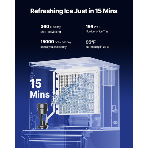 VEVOR Commercial Ice Maker 360LBS/24H & 250LBS Storage Bin AutoCleaning