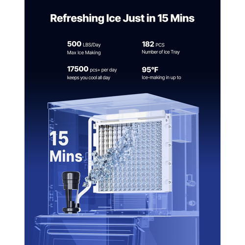 VEVOR Commercial Ice Maker 500LBS/24H & 250LBS Storage Bin Auto-Cleaning
