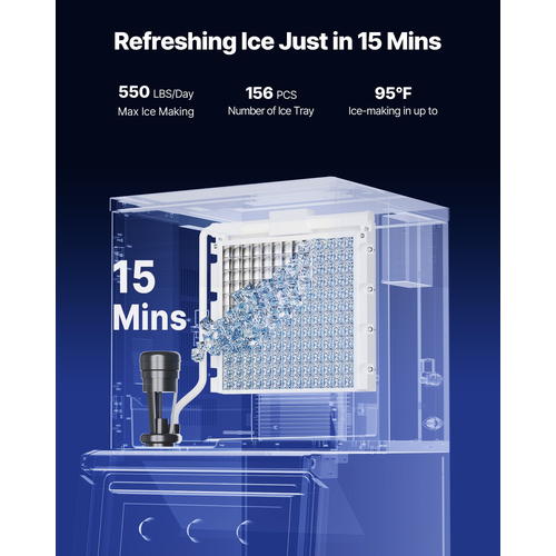 VEVOR Commercial Ice Maker 550LBS/24H & 250LBS Storage Bin AutoCleaning