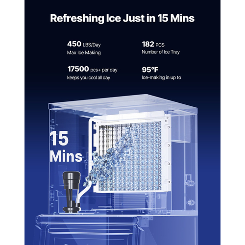 VEVOR Commercial Ice Maker 450LBS/24H & 250LBS Storage Bin AutoCleaning