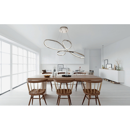 InLight Κρεμαστό φωτιστικό LED 56W 3CCT (by switch) από αλουμίνιο σε χρώμιο απόχρωση D:100cm (6151-CH)
