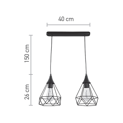 InLight Κρεμαστό φωτιστικό από μαύρο μέταλλο 2XE27 D:40cm (4024-2-BL-RAIL)