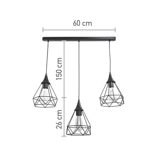 InLight Κρεμαστό φωτιστικό από μαύρο μέταλλο 3XE27 D:60cm (4024-3-BL-RAIL)