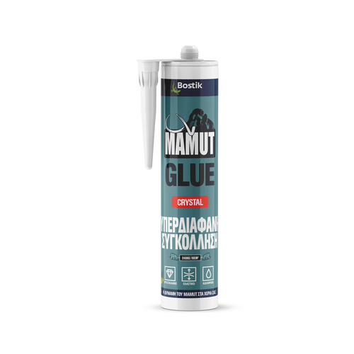 Κόλλα ισχυρή 12τεμ. MAMUT CRYSTAL 290ml υπερδιάφανη τεχνολογίας MS Polymer, άοσμο, ουδέτερο, χωρίς ισοκυανικά, ωριμάζει με ατμοσφαιρική υγρασία σχηματίζοντας μια ισχυρή, ελαστική, κρυστάλιν συγκόλληση / 12011073