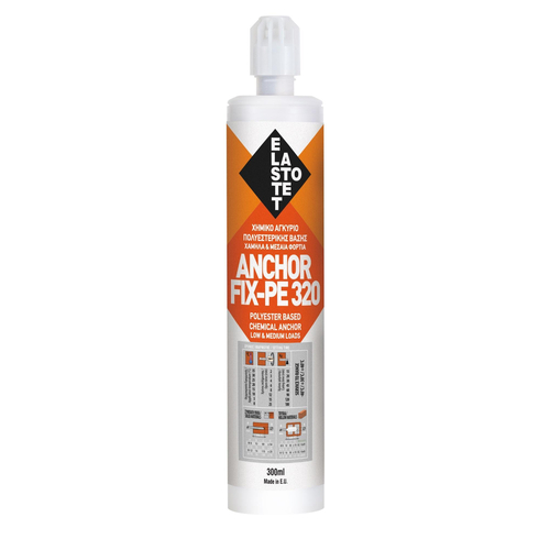 Χημικό βύσμα ANCHOR FIX PE 320 15τεμ. 300ml. Χημικό αγκύριο, πολυεστερικής βάσης, χωρίς
στυρένιο, για χαμηλά - μεσαία φορτία. Είναι
κατάλληλο για αγκυρώσεις ντιζών και βιδών
σε συμπαγείς ή κούφιες επιφάνειες από
σκυρόδεμα, τούβλα και πέτρες. Είναι κατάλληλο
για εφαρμογή μόνο σε στεγνές επιφάνειες. Λόγω
της απουσίας στυρενίου έχει ήπια οσμή, και έτσι
μπορεί να εφαρμοστεί και σε κλειστούς χώρους.
Μπορεί να χρησιμοποιηθεί και σε κούφια υλικά
χρησιμοποιώντας κατάλληλες πλαστικές θήκες.
Παρουσιάζει γρήγορο στέγνωμα, είναι εύχρηστο και
δεν χρειάζεται προ-ανάμιξη των δύο συστατικών.
Εφαρμόζεται με απλό πιστόλι σιλικόνης. Είναι
θιξοτροπικό και δεν κρεμάει. / E.00003