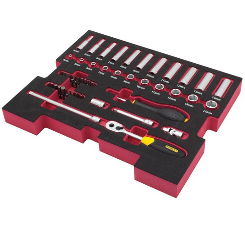 Κασετίνα με εξάγωνα καρυδάκια 1/4" 48τεμ. καρυδάκια 4 εως 14mm, μακριά καρυδάκια 4 εως 14mm, 1 καστάνια, 2 προεκτάσεις 75 και 150mm, 1 πολύσπαστο, 1 μανέλα, 1 αντάπτορα για μύτες, 20 μύτες (ισιες, phillips, pozi, torx και άλλεν). Σε εργαλειοθήκη TSTAK. / FMHT0-74295