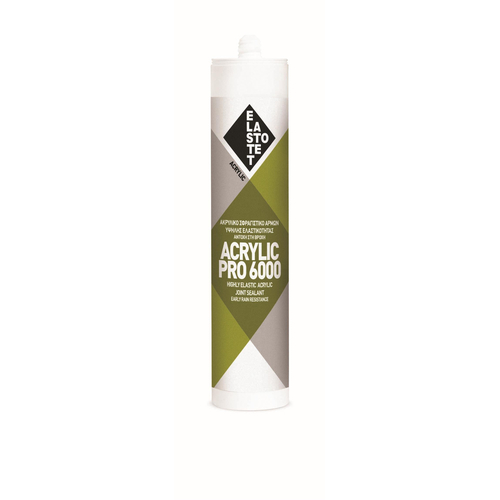 Ελαστομερές ακρυλικό σφραγιστικό, στόκος ACRYLIC PRO 6000 25τεμ. φύσιγγα 280ml λευκό υψηλής ελαστικότητας με
πολύ καλή αντοχή στην ακτινοβολία UV και τις
καιρικές συνθήκες. Είναι ιδιαίτερα ανθεκτικό στη
βροχή ακόμα και σε πολύ σύντομο χρόνο (μερικές
ώρες) από την εφαρμογή του. Στην επαφή του με
τον αέρα μετατρέπεται σε πλαστοελαστική μάζα με
πρόσφυση τόσο σε πορώδη δομικά υλικά (μπετόν,
σοβά, αμιαντοτσιμέντο, ξύλο, τούβλο, κ.τ.λ), όσο και
σε μη πορώδη υλικά, όπως αλουμίνιο, PVC, λαμαρίνα,
κ.α. Βάφεται μετά τη σκλήρυνσή του με τα συνήθη
οικοδομικά χρώματα, χωρίς να δημιουργεί γυαλάδες
ή κρακελάρισμα της βαφής. / P.00003