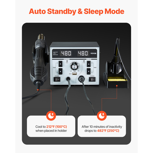 VEVOR 2-σε-1 Hot Air Rework & Soldering Station 820W με θύρα φόρτισης USB 5V