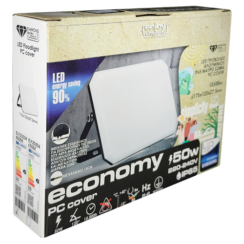 ELF20506 | LED PC OPALcover 50W|6500k|5500lm FLOODLIGHT ALUM.220-240~IP65|BLACK|{enjoysimplicity}™