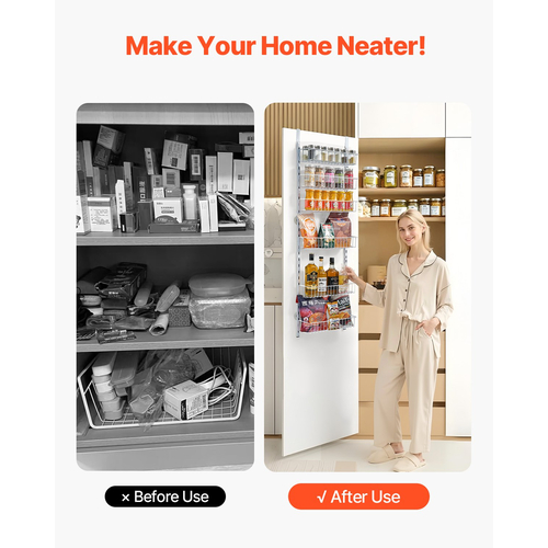 VEVOR 6-Tier Over the Door Pantry Organizer Κρεμαστό ράφι αποθήκευσης Ρυθμιζόμενο