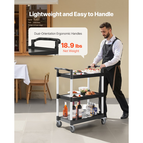 VEVOR Heavy Duty Utility Cart 300 lbs Χωρητικότητα 3-επιπέδων καλάθι σέρβις με ρόδες