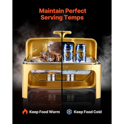 VEVOR 9Qt Rectangle Roll Top Chafing Σετ πιάτων με πλήρους μεγέθους τηγάνι από ανοξείδωτο ατσάλι