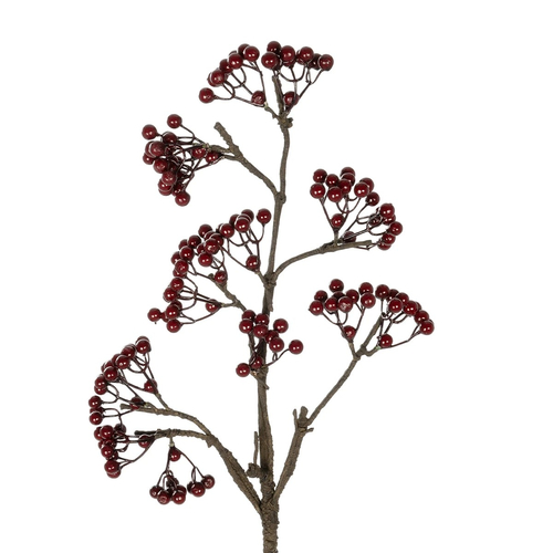 GloboStar® Artificial Garden RED HOLLY BERRIES FRUIT BRANCH 21427 Τεχνητό Διακοσμητικό Κλαδί Κόκκινο Γκί Y86cm