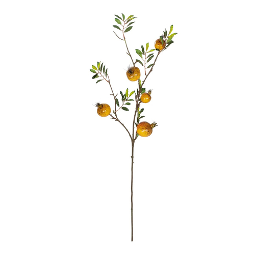GloboStar® Artificial Garden YELLOW POMEGRANATE  FRUIT BRANCH 21445 Τεχνητό Διακοσμητικό Κίτρινη Κλαδί Ροδιά Y85cm