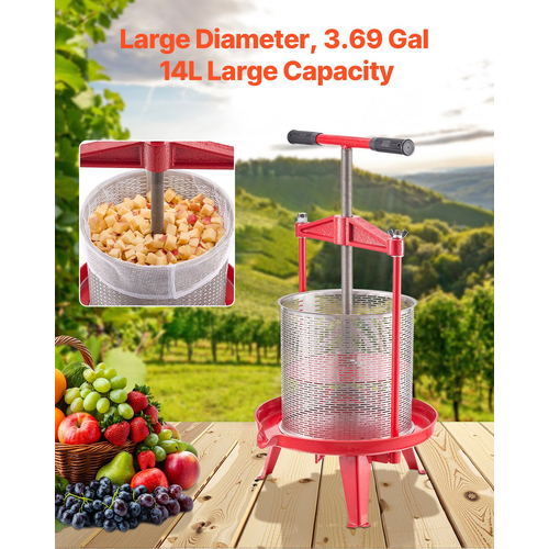 Εγχειρίδιο VEVOR Fruit Wine Press for Wine Making 3,69 Gal/14L από ανοξείδωτο χάλυβα