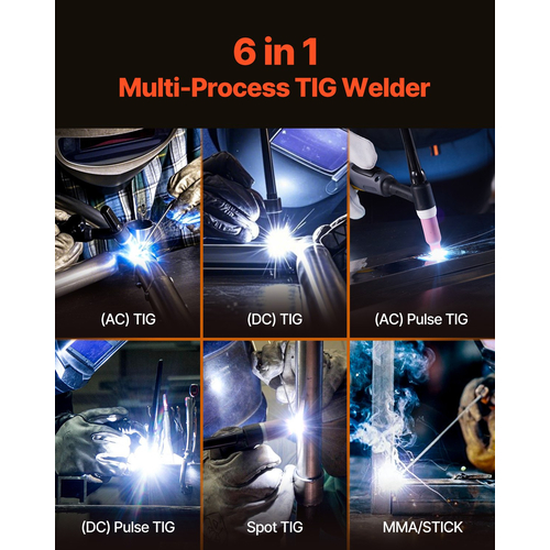 VEVOR TIG Welder 6-in-1 AC/DC Welding Machine Pulse Spot MMA Stick IGBT LED