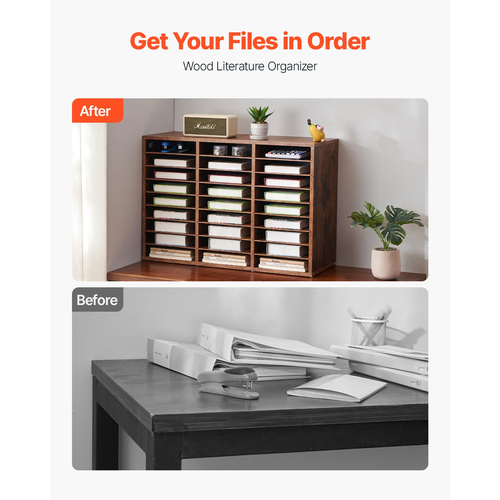 VEVOR Wooden Literature Organizer 27 Διαμερισμάτων Αφαιρούμενα Ράφια Σκούρο Καφέ