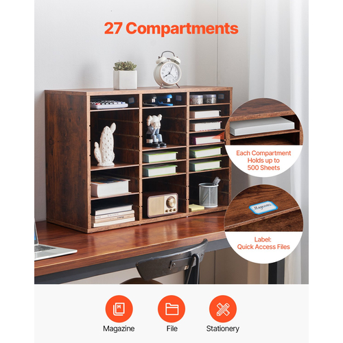 VEVOR Wooden Literature Organizer 27 Διαμερισμάτων Αφαιρούμενα Ράφια Σκούρο Καφέ