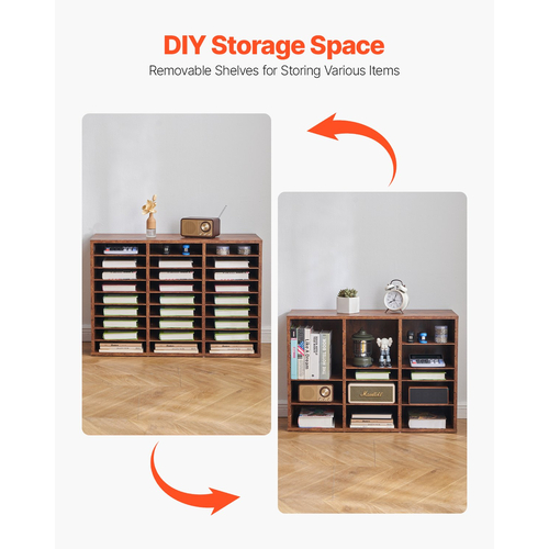 VEVOR Wooden Literature Organizer 27 Διαμερισμάτων Αφαιρούμενα Ράφια Σκούρο Καφέ