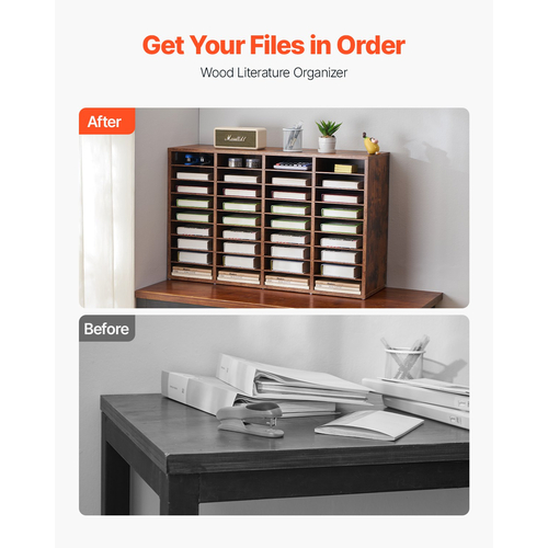 VEVOR Wood Literature Organizer 36 Διαμερισμάτων Αφαιρούμενα Ράφια Σκούρο Καφέ