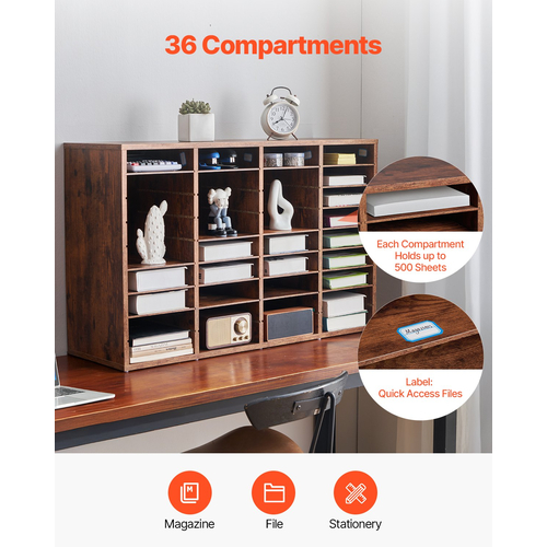 VEVOR Wood Literature Organizer 36 Διαμερισμάτων Αφαιρούμενα Ράφια Σκούρο Καφέ