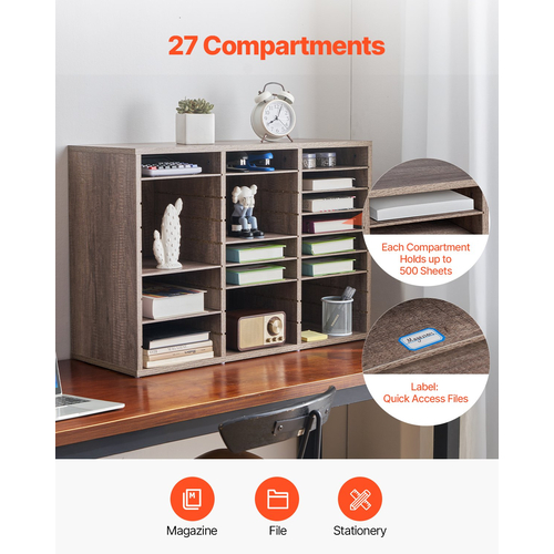 VEVOR Wooden Literature Organizer 27 Διαμερισμάτων Αφαιρούμενα Ράφια Μαύρο-Γκρι