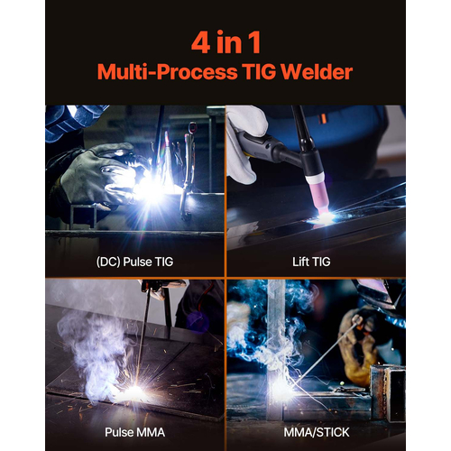VEVOR TIG Welder 4-in-1 Welding Machine Pulse MMA Lift STICK IGBT Inverter LED