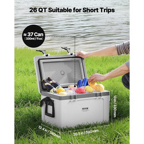 VEVOR Portable Cooler 26 QT Insulated Cooler 38 Can Capacity with Handles Strap