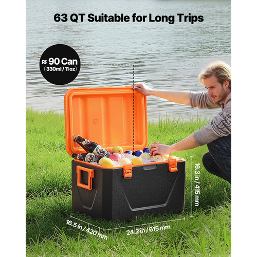 VEVOR Portable Cooler 63 QT Insulated Cooler 90 Can Capacity with Cup Holder
