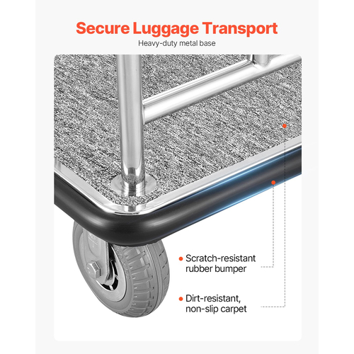 VEVOR Hotel Luggage Cart 800 LBS Brushed Stainless Steel Finish Bellman&#039;s Cart