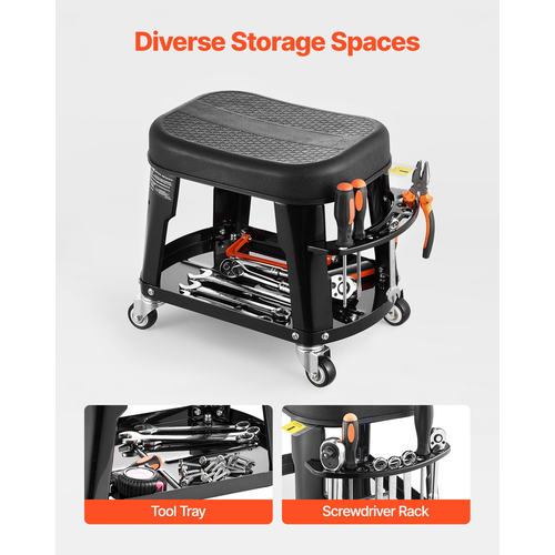 VEVOR Mechanic Stool Rolling Seat Workshop 300 lbs Load with Wheels & Tool Tray