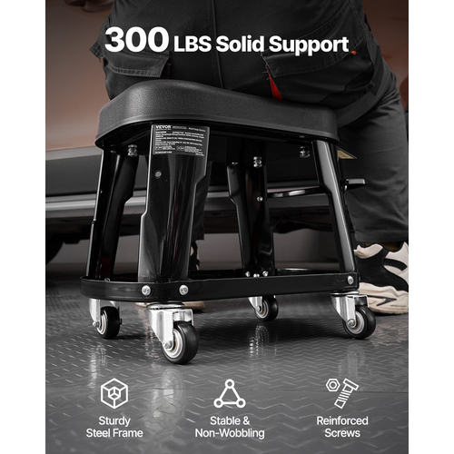 VEVOR Mechanic Stool Rolling Seat Workshop 300 lbs Load with Wheels & Tool Tray