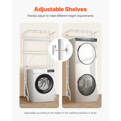 Ράφι αποθήκευσης VEVOR Over Washer and dryer Single Row 3 Tiers Washer Rack White